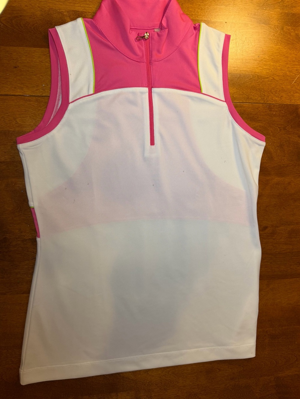 EP New York Women’s Golf Polo Top Small Pink White Sleeveless 1/4 Zip